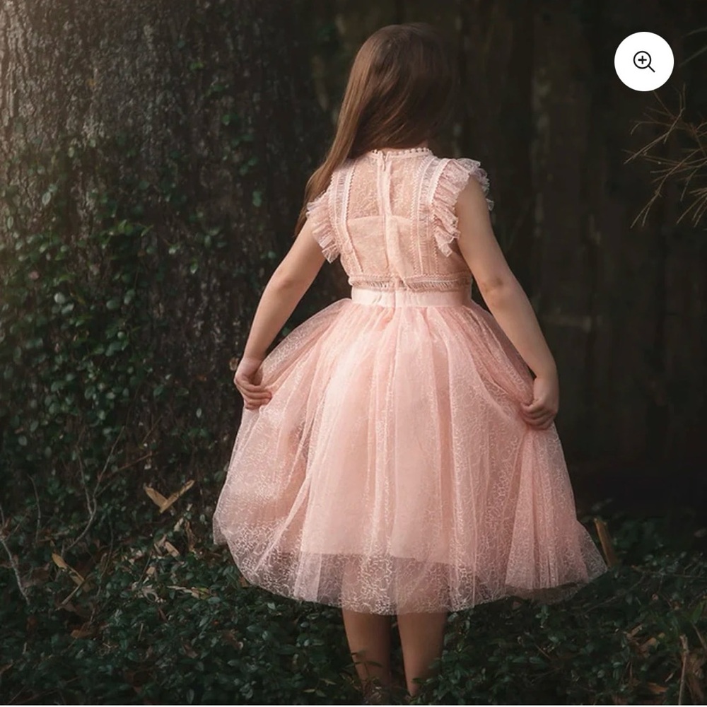 Trish Scully Clarissa Pale Peachy Pink Lace Dress with Delicate Details - Picture 2 of 7